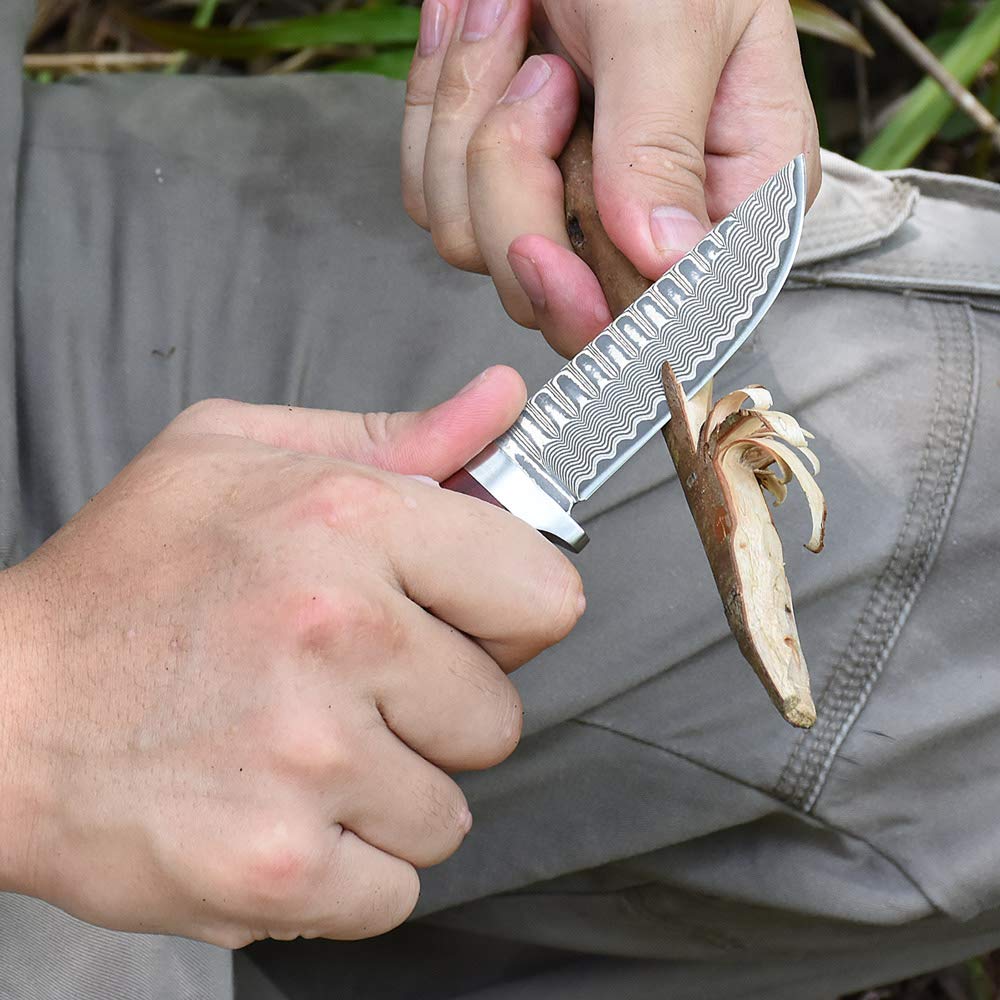 Nedfoss HUNTING KNIFE Damast Jagdmesser, andgefertigtes Damast-Jagdmesser mit schönem Muster, Gürtelmesser mit Scheide, scharfe Outdoor-Messer für die Jagd, Camping und Sammeln