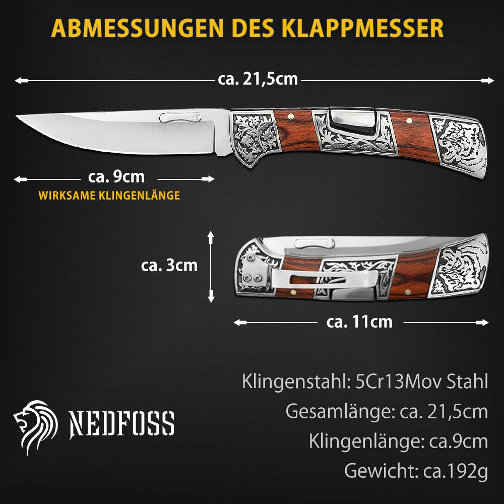 Nedfoss MERMAID Taschenmesser, Zweihandmesser mit Back Lock, klappmesser mit Gürtelclip, für Camping, Wandern, Camping, Trekking, In schönes Design, Perfekte Geschenk