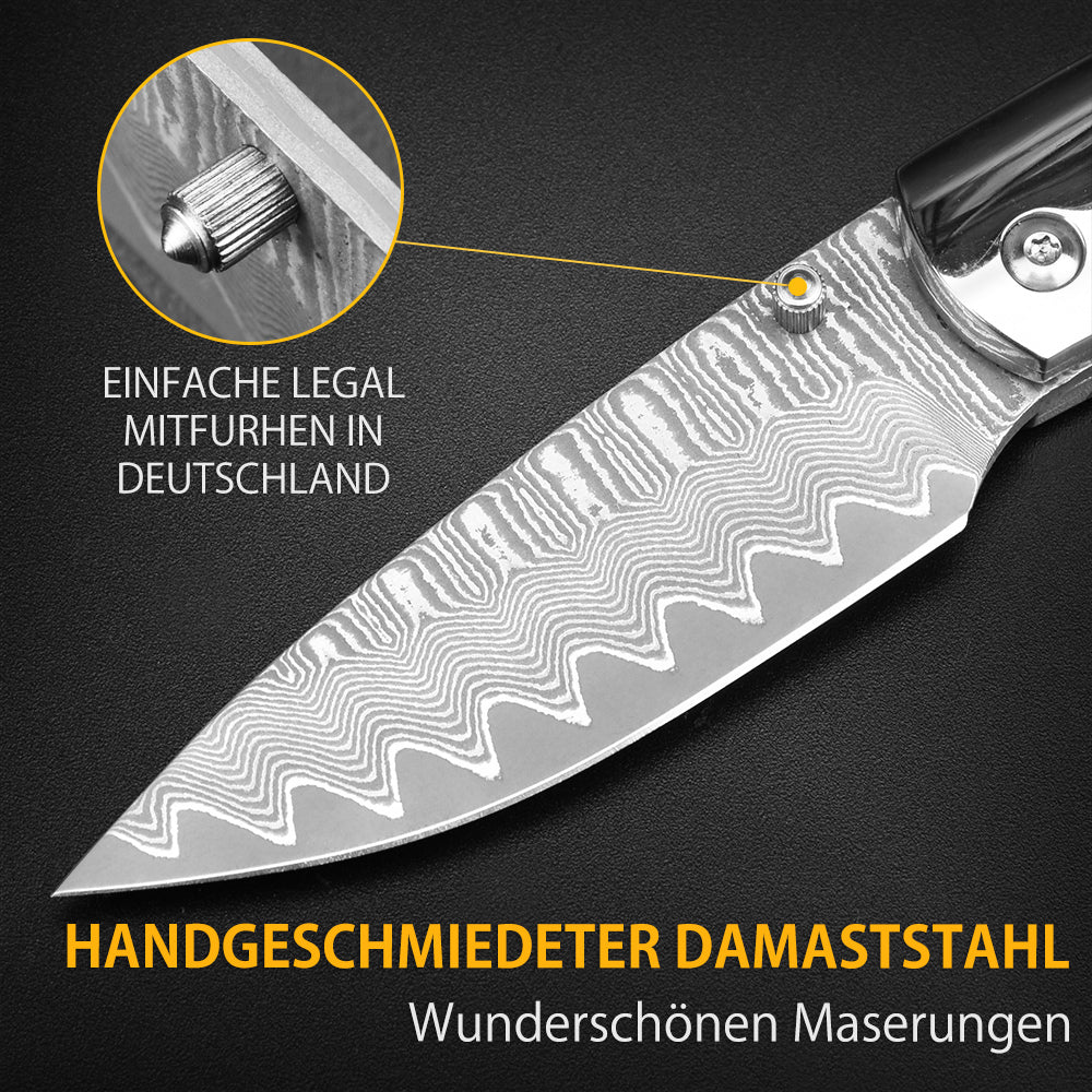 NedFoss SWORDFISH Damast Taschenmesser, Damastmesser Klappmesser mit Exquisit leder Holster
