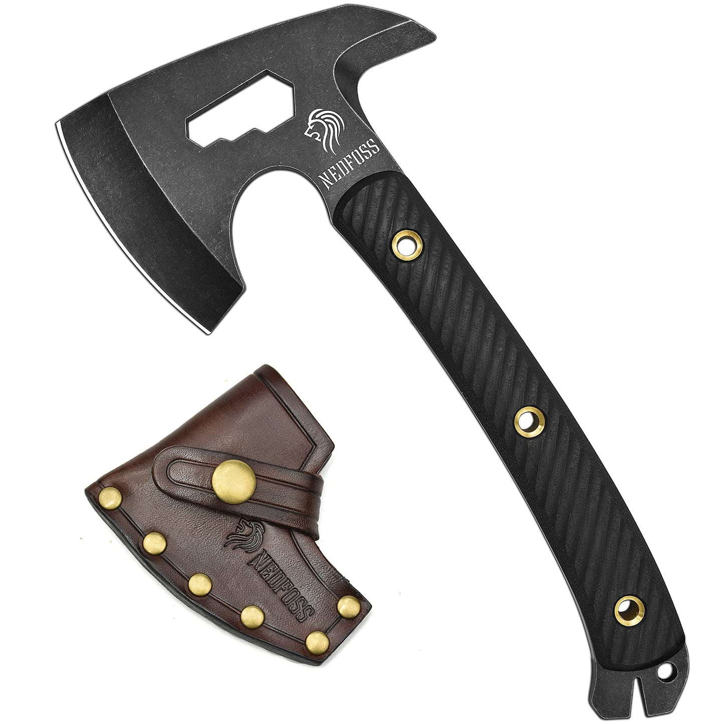 NedFoss BISON Tactical Axt, Scharfe Full Tang Outdoor Axt mit Scheide, Gute Buschausrüstung, Camping Axt mit G10 Griff