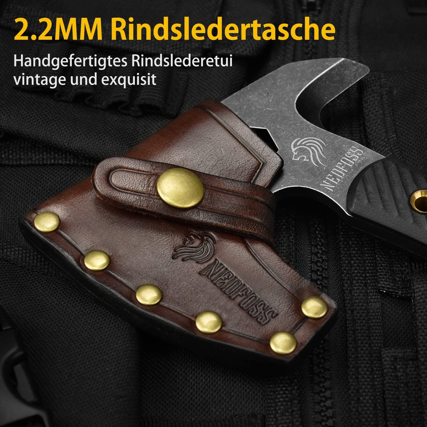 NedFoss BISON Tactical Axt, Scharfe Full Tang Outdoor Axt mit Scheide, Gute Buschausrüstung, Camping Axt mit G10 Griff