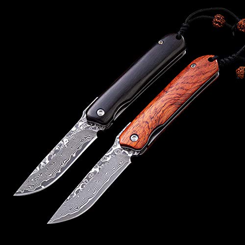 NedFoss Damast Taschenmesser Klappmesser ELK, Damaststahl Messer Outdoor Damastmesser Folder Knife 7cm Klinge (Schwarz)