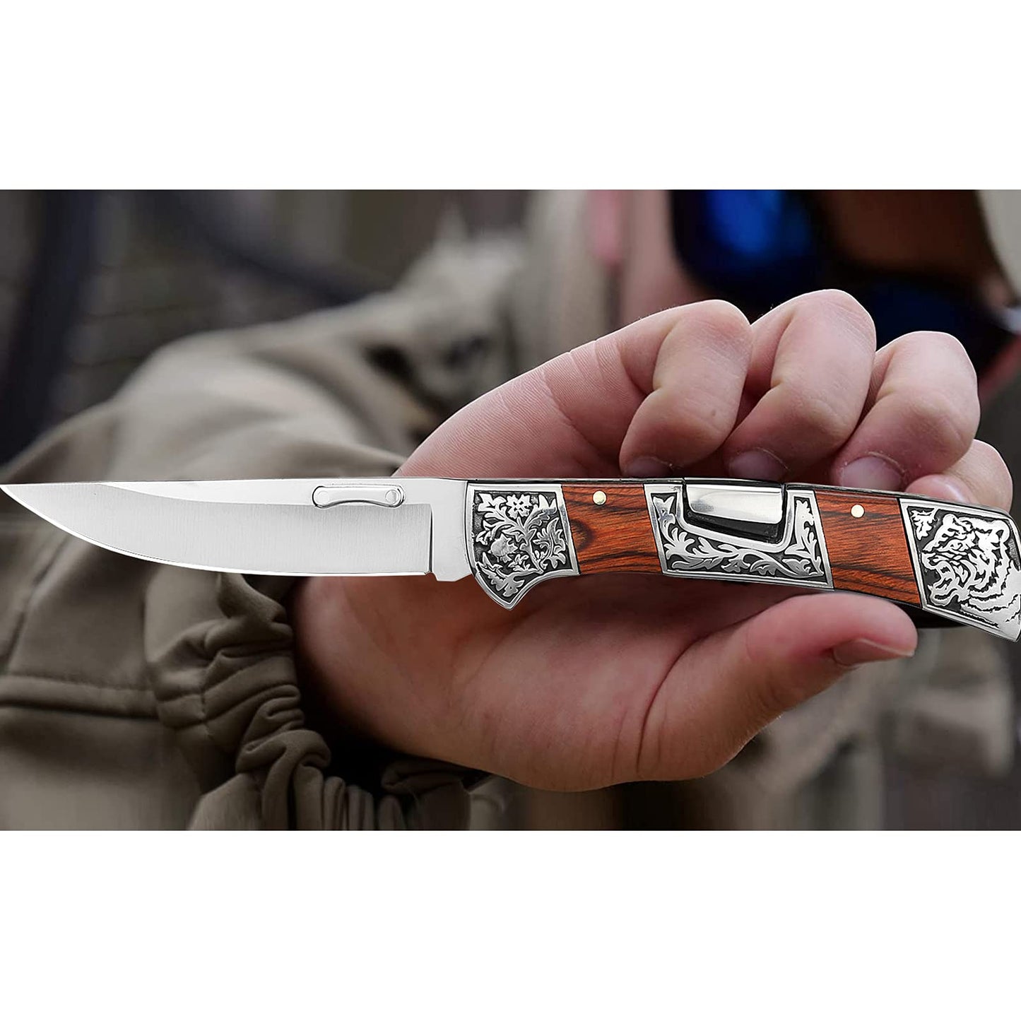 Nedfoss MERMAID Taschenmesser, Zweihandmesser mit Back Lock, klappmesser mit Gürtelclip, für Camping, Wandern, Camping, Trekking, In schönes Design, Perfekte Geschenk