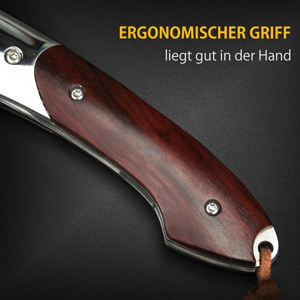 NedFoss SWORDFISH Damast Taschenmesser, Damastmesser Klappmesser mit Exquisit leder Holster