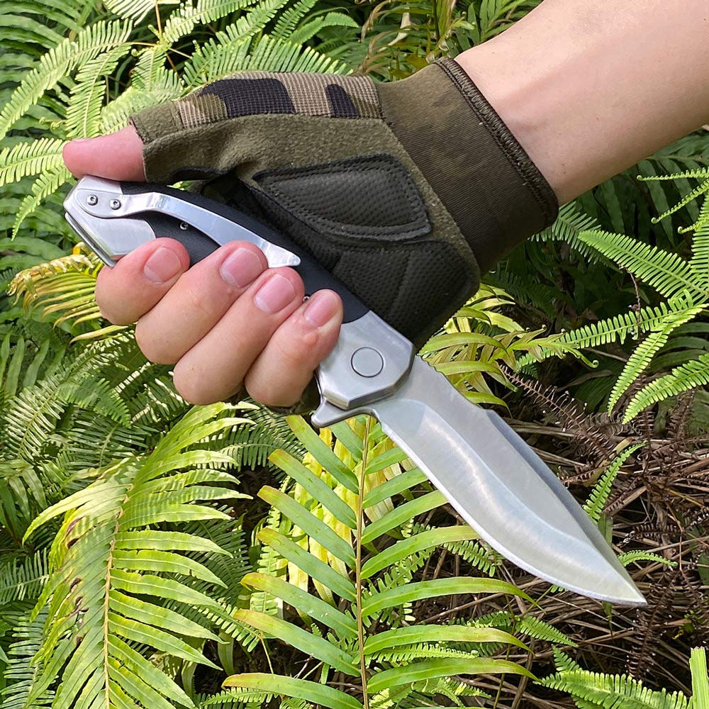 NedFoss SHARK Klappmesser, D2 Steel Taschenmesser, Einhandmeeser mit Messing Lager, Outdoor Taschenmesser mit Gürtelclip, Locking-Liner-Arretierung, Extra Scharf