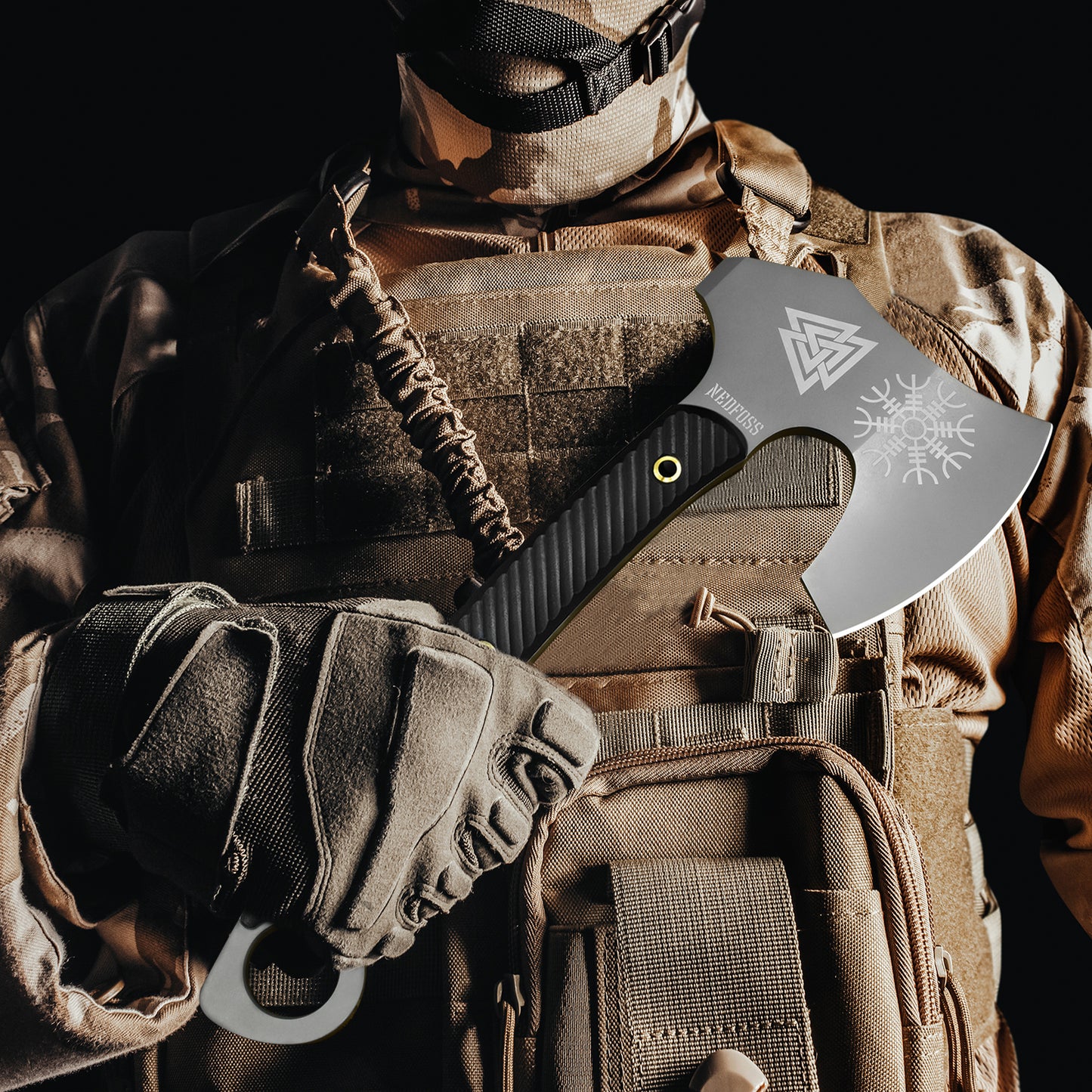 NedFoss VIKINGS Tomahawk, 31.5cm Full Tang Tactical Axt, Scharfe Wikinger Axt mit G10 Griff, Tomahawk Axt, Kampfaxt, Taktische Axt, Camping Axt, Axt Survival, Streitaxt, Bartaxt, Axt Wikinger mit Scheide