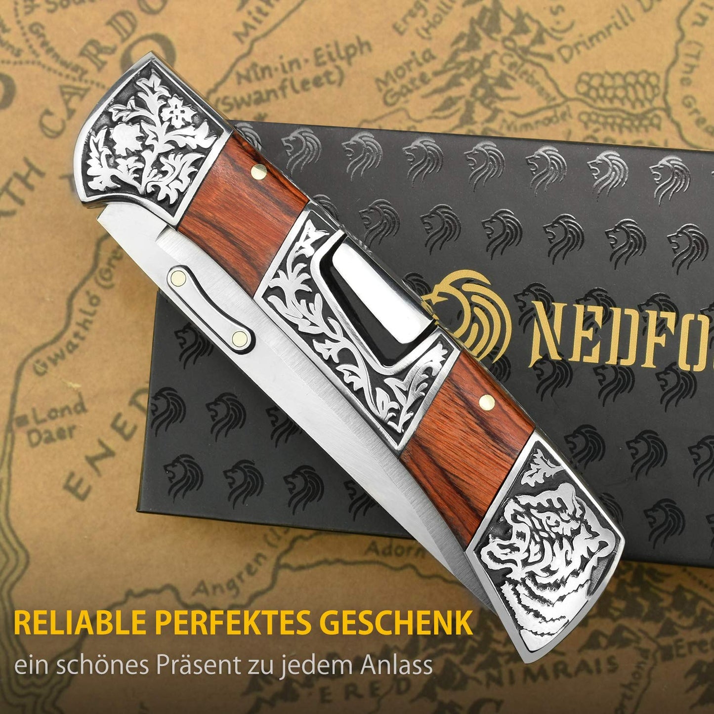 Nedfoss MERMAID Taschenmesser, Zweihandmesser mit Back Lock, klappmesser mit Gürtelclip, für Camping, Wandern, Camping, Trekking, In schönes Design, Perfekte Geschenk