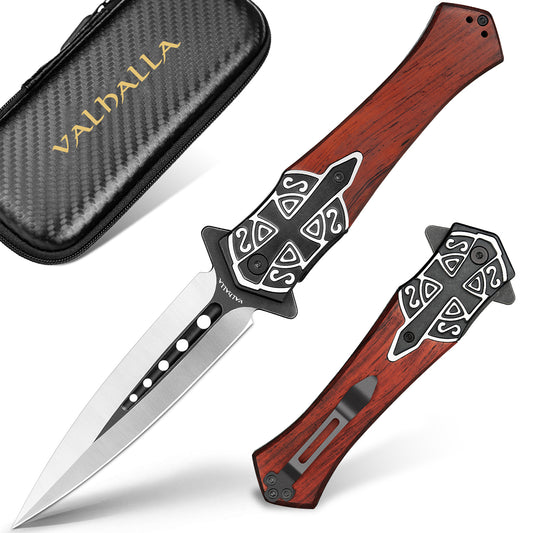 LOTHAR PASTOR 2 Klappmesser, D2 Stahl Einhandmesser mit Gürtelclip, Taschenmesser mit 3D Prägen Reliefgravur, Liner Lock, Geeignet für Sammlung