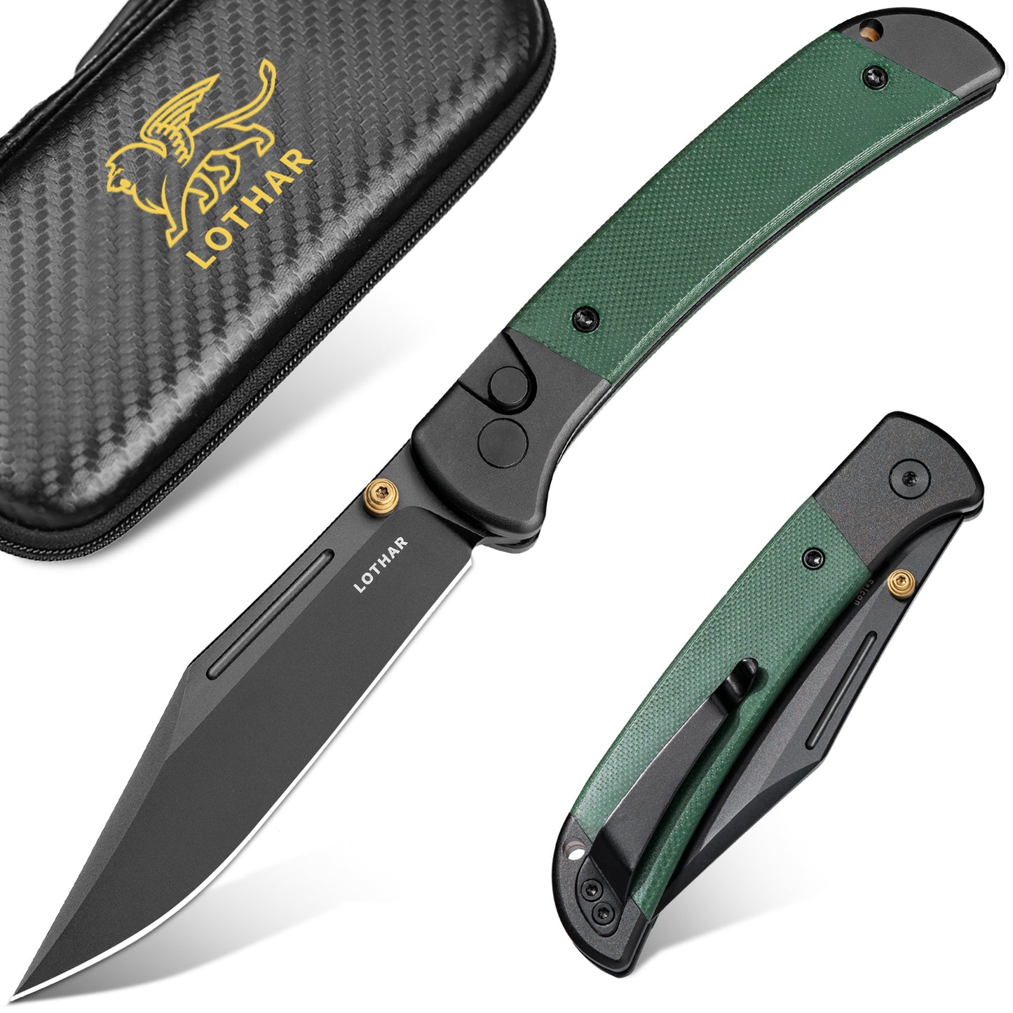 LOTHAR Falcon 3,43" VG10 Stahlklinge Knopfverschluss EDC Taschenklappmesser mit Clip