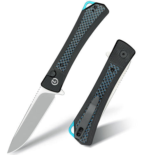 LOTHAR REVEALER Taschenmesser, Scharfe 14C28N Stahl Klappmesser, EDC Messer mit Aluminium Griff, Button Lock Einhandmesser mit Clip (Clip Point 8.8cm)