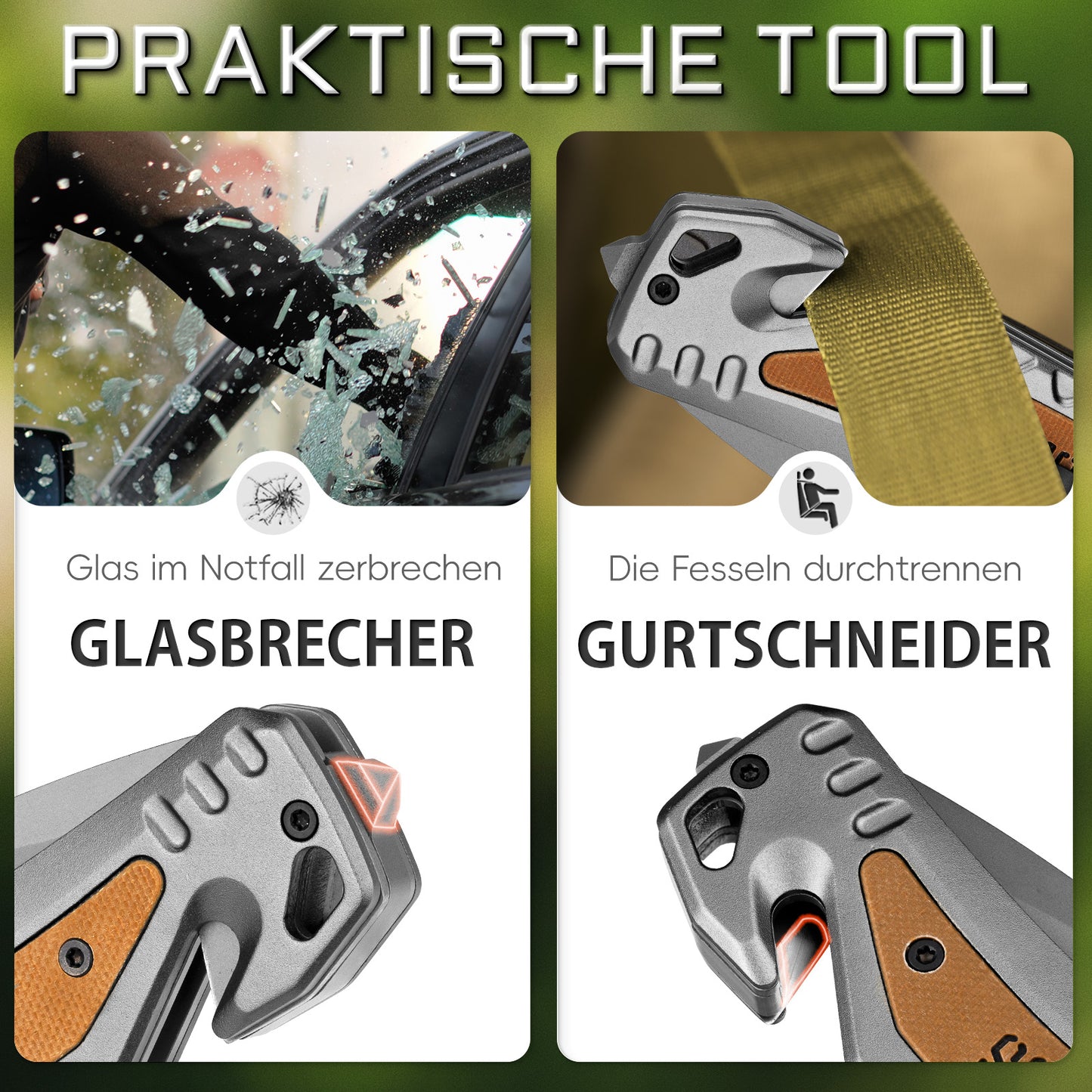 NedFoss DA169 Klappmesser, 9.5 CM Taschenmesser mit Gurtschneider & Glasbrecher & Flaschenöffner, Einhandmesser mit Liner Lock & Kugellager, Rettungsmesser für Auto, Survival Rescue messer Outdoor