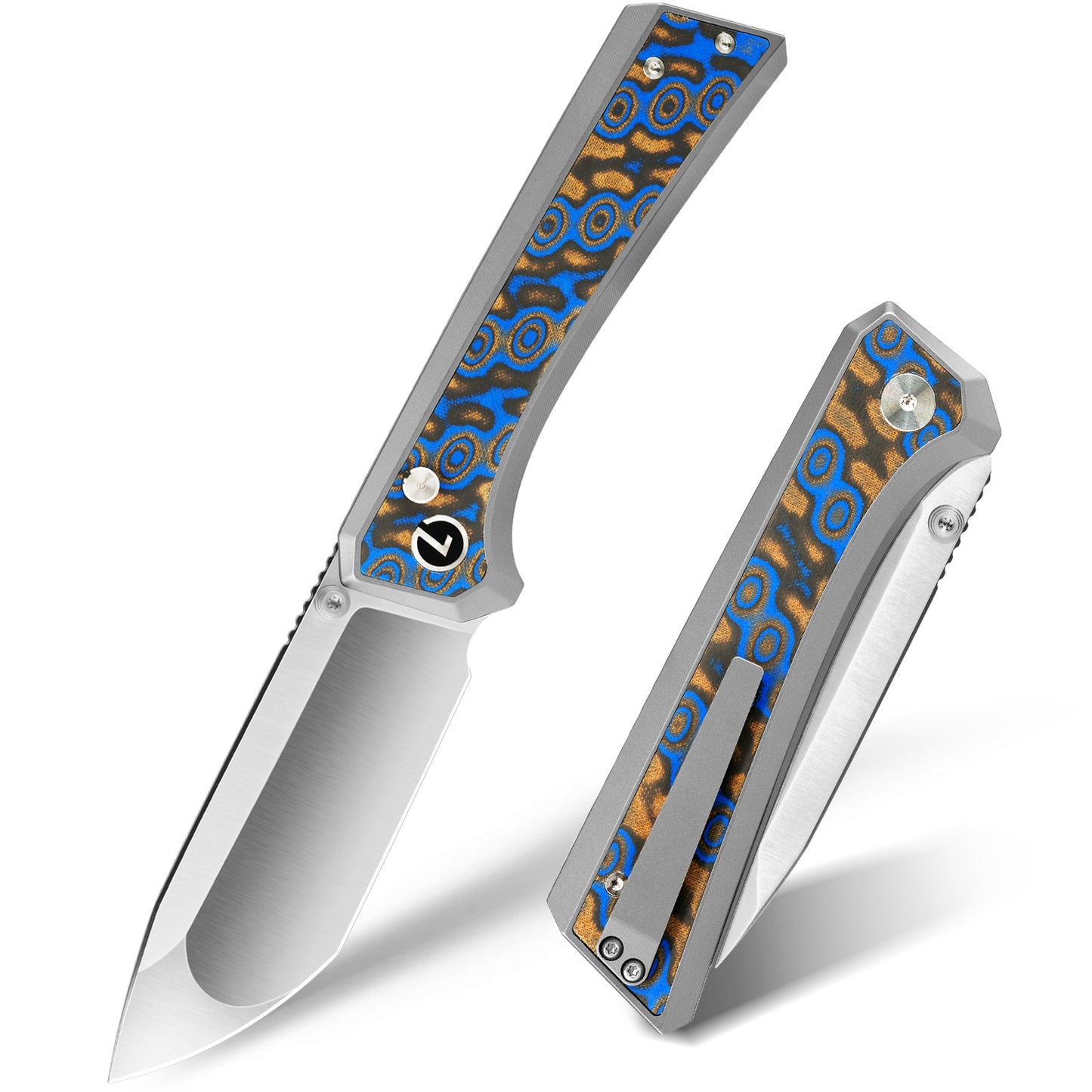 LOTHAR ChallengerK1 Klappmesser, 21 cm Scharfe 14C28N Stahl Taschenmesser, Damast G10 Griff Einhandmesser, Button Lock EDC Messer mit Gürtelclip