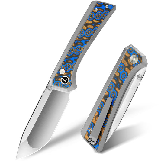 LOTHAR ChallengerK1 Klappmesser, 21 cm Scharfe 14C28N Stahl Taschenmesser, Damast G10 Griff Einhandmesser, Button Lock EDC Messer mit Gürtelclip