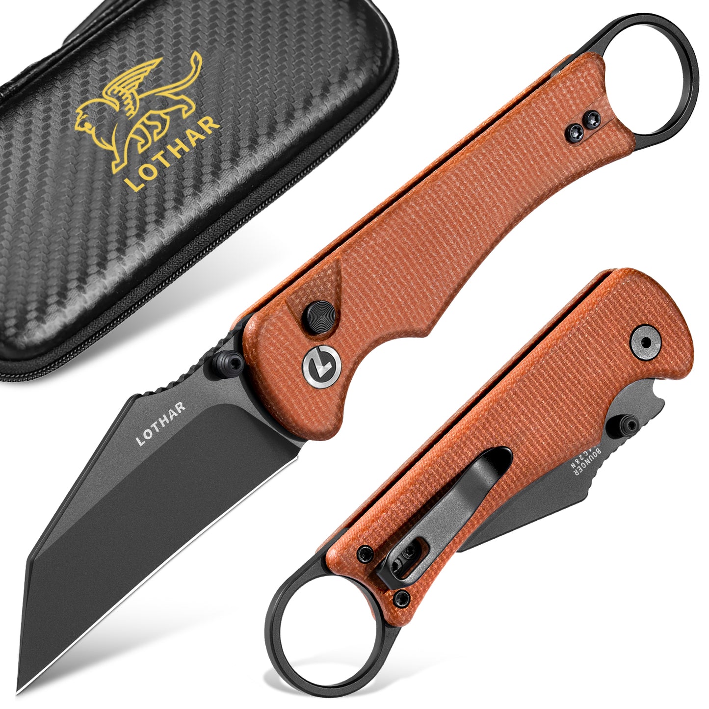 LOTHAR BOUNCER 2,48" 14C28N Stahl taktisches Klappmesser mit Micarta-Griff, umkehrbarer Taschenclip