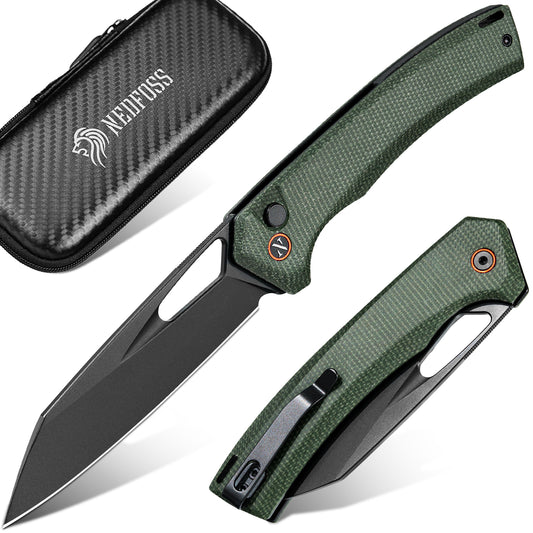 NedFoss MAMBA II Klappmesser, 8.8CM 14C28N Stahl Taschenmesser mit Button-Lock, Einhandmesser mit Micarta Griff, Outdoor Messer mit Gürtelclip, Survival Messer für den Alltag, Sammlung & Geschenk