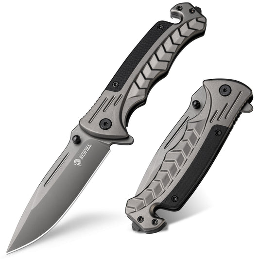 NedFoss FA46N Taschenmesser, Rettungsmesser mit Gurtschneider & Glasbrecher, Klappmesser mit Gürtelclip, Einhandmesser für Auto, Survival überlebensmesser für Unfallsituationen, Rescue messer