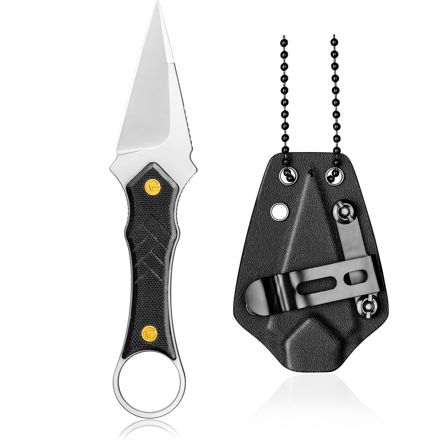 LOTHAR PORCUPINE 14C28N Stahl Neck Knife Messer,42A Fulltang Kleines Feststehendes Messer mit G10 Griff, Outdoor Messer mit Kydex Scheide und Gürtelclip (Schwarze Klinge)