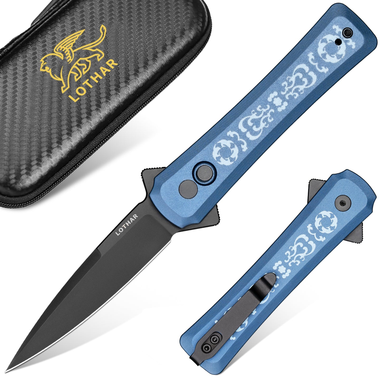 LOTHAR KNIGHT 2,9 Zoll VG10 Stahlklinge, Flipper-Knopfverschluss, Taschenmesser mit Clip