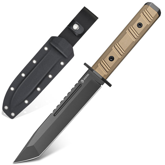 NedFoss BRAVE Bowiemesser, 17.2CM D2 Stahl FULL TANG Outdoor Messer mit G10 Griff & Kydex Scheide, Survival Messer mit Titanium, Großes Jagdmesser, Bushcraft Messer für Camping, Geschenk, Sammlung