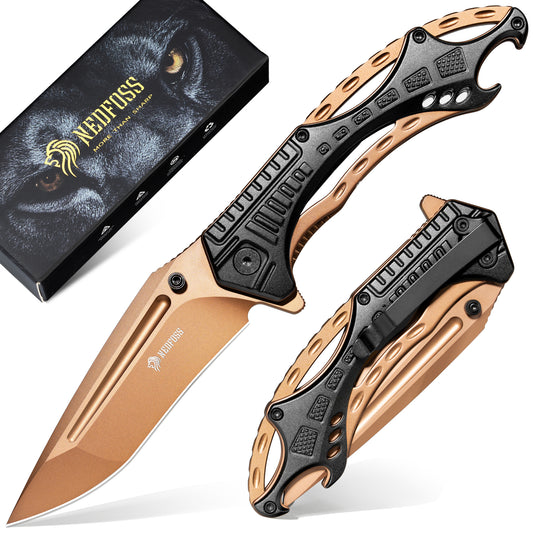 NedFoss Klappmesser, 9cm D2 Stahl Einhandmesser mit Aluminiumgriff, Taschenmesser mit Liner Lock, Outdoor Messer mit Clip, Survival Messer für Sammlung & Geschenk