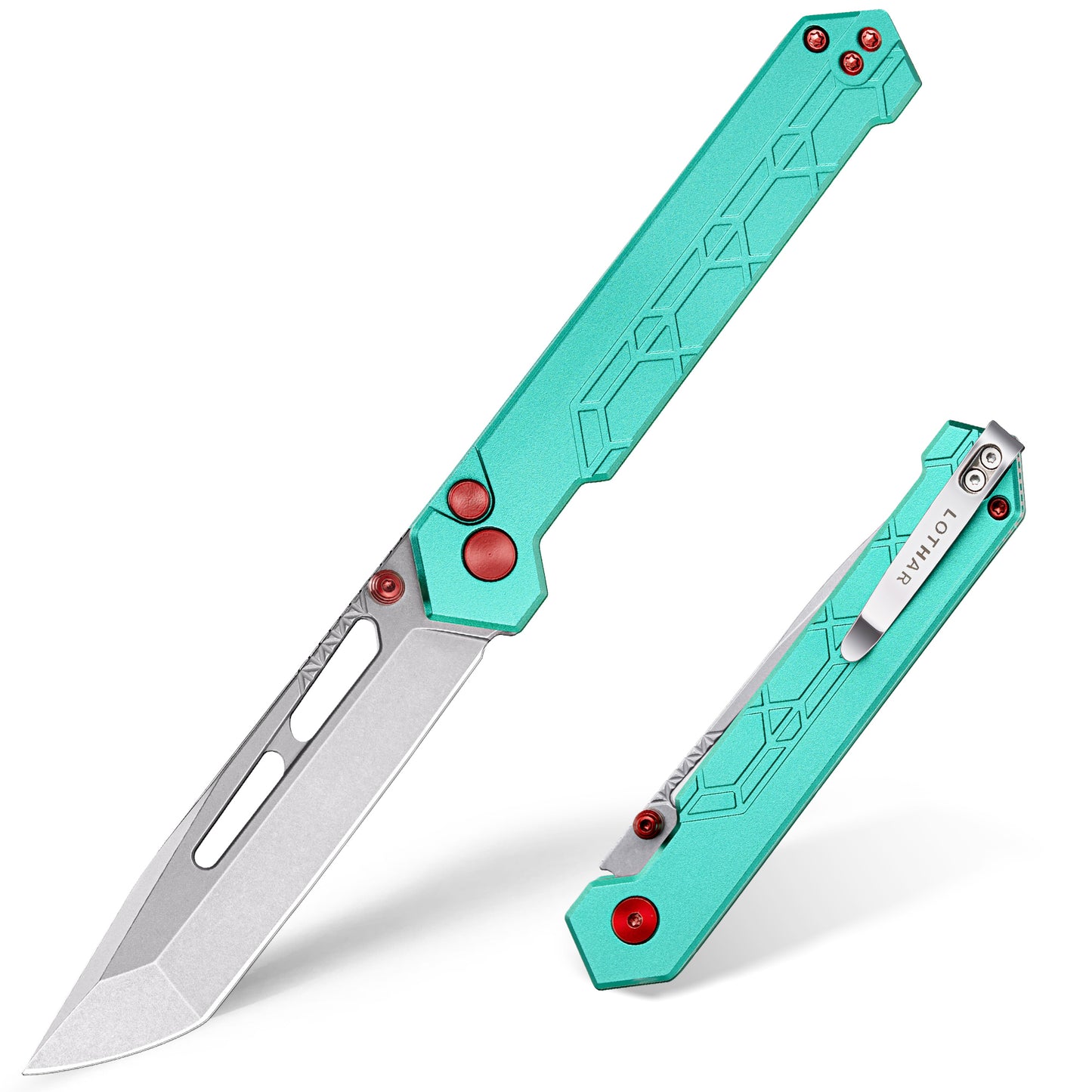 LOTHAR RAFAEL Taschenmesser, 8.8 CM 14C28N Stahl Klinge Klappmesser, Einhandmesser mit Aluminium Griff, Button Lock EDC Messer mit Clip, Sammlung & Geschenk