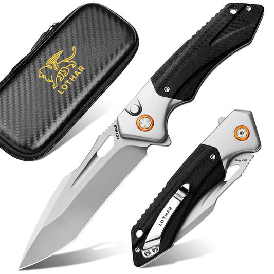 LOTHAR LICH KING Klappmesser, Scharfe 14C28N Stahl Taschenmesser, Einhandmesser mit G10 Griff, Button Lock Outdoor Messer, Survival Messer
