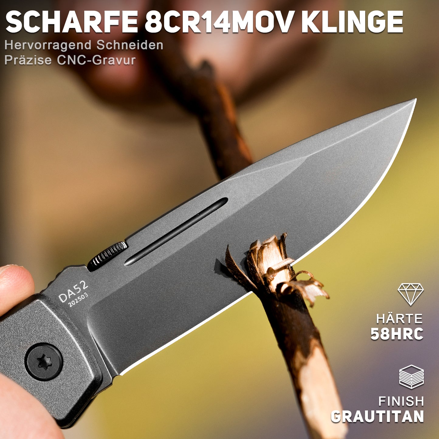 NedFoss DA52MINI Klappmesser, 8.5cm Einhandmesser mit Holzgriff & Liner Lock, Taschenmesser mit Clip, Outdoor Survival Messer, Gartenmesser, Brotmesser für den Alltag, als Sammlung & Geschenk