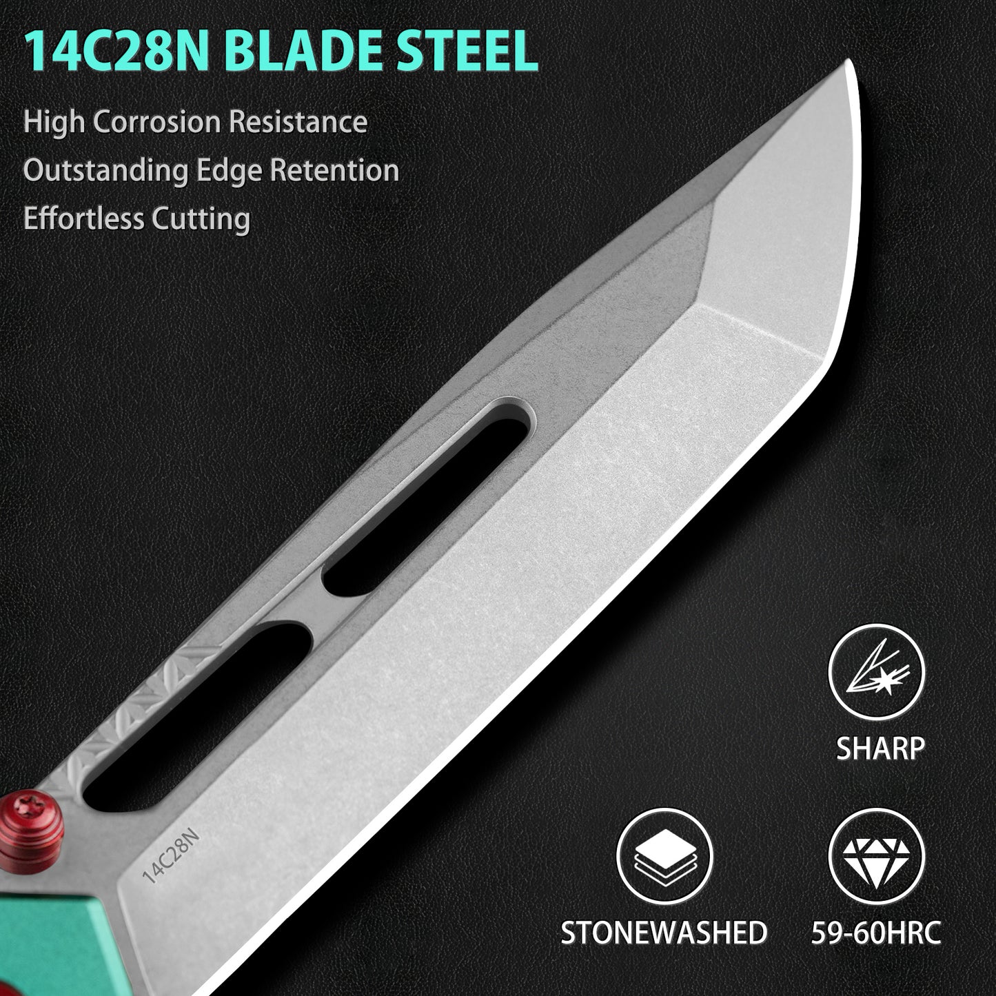 LOTHAR RAFAEL Taschenmesser, 8.8 CM 14C28N Stahl Klinge Klappmesser, Einhandmesser mit Aluminium Griff, Button Lock EDC Messer mit Clip, Sammlung & Geschenk