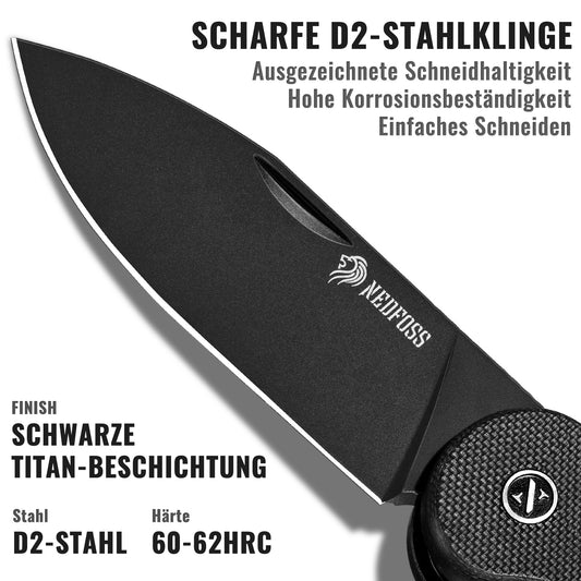 NedFoss BROMBEERE Zweihandmesser, D2 Stahl Klappmesser mit G10 Griff & Glip, Legales Klappmesser mit Liner Lock & Kugellager, EDC Messer für den Alltag, Sammlung & Geschenk
