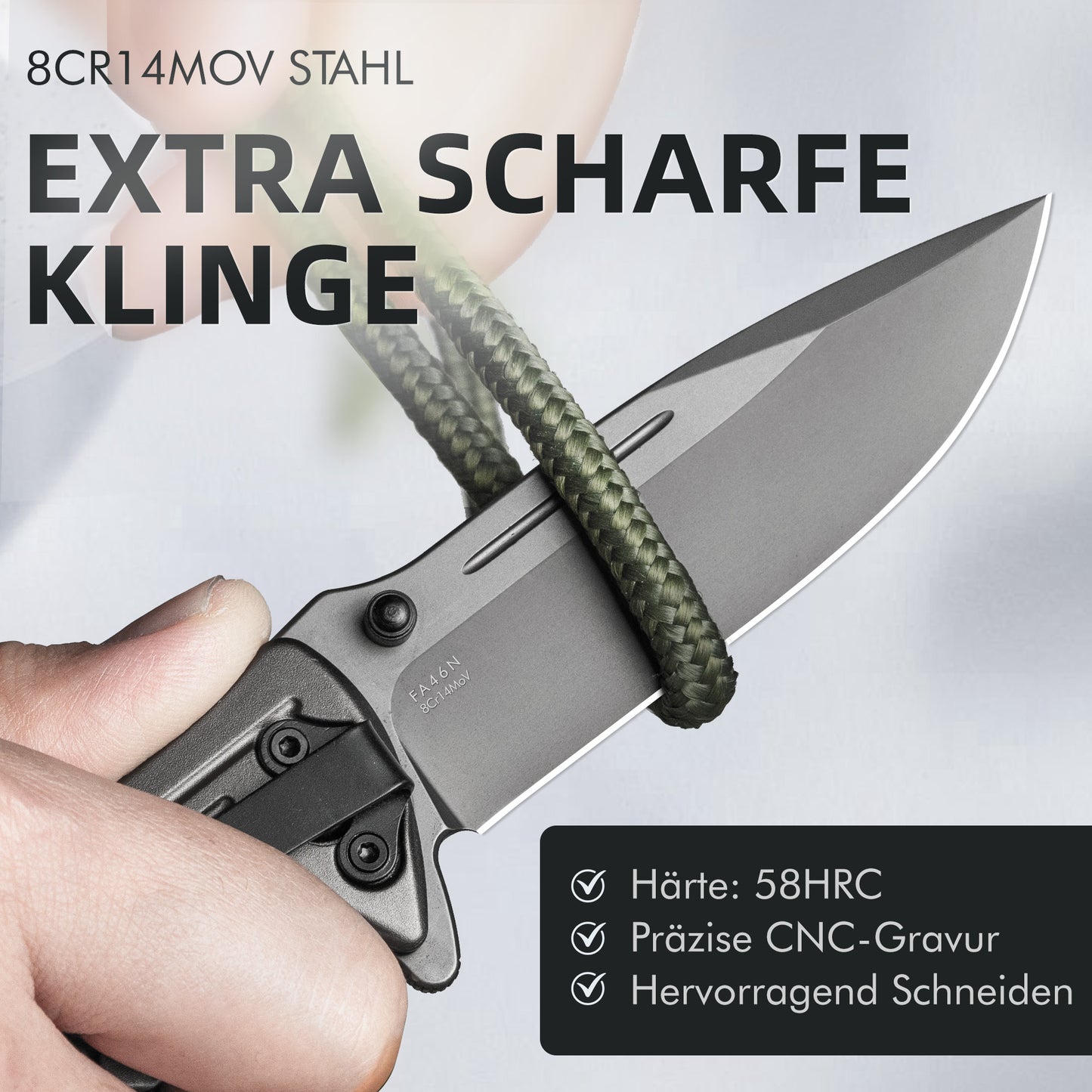 NedFoss FA46N Taschenmesser, Rettungsmesser mit Gurtschneider & Glasbrecher, Klappmesser mit Gürtelclip, Einhandmesser für Auto, Survival überlebensmesser für Unfallsituationen, Rescue messer