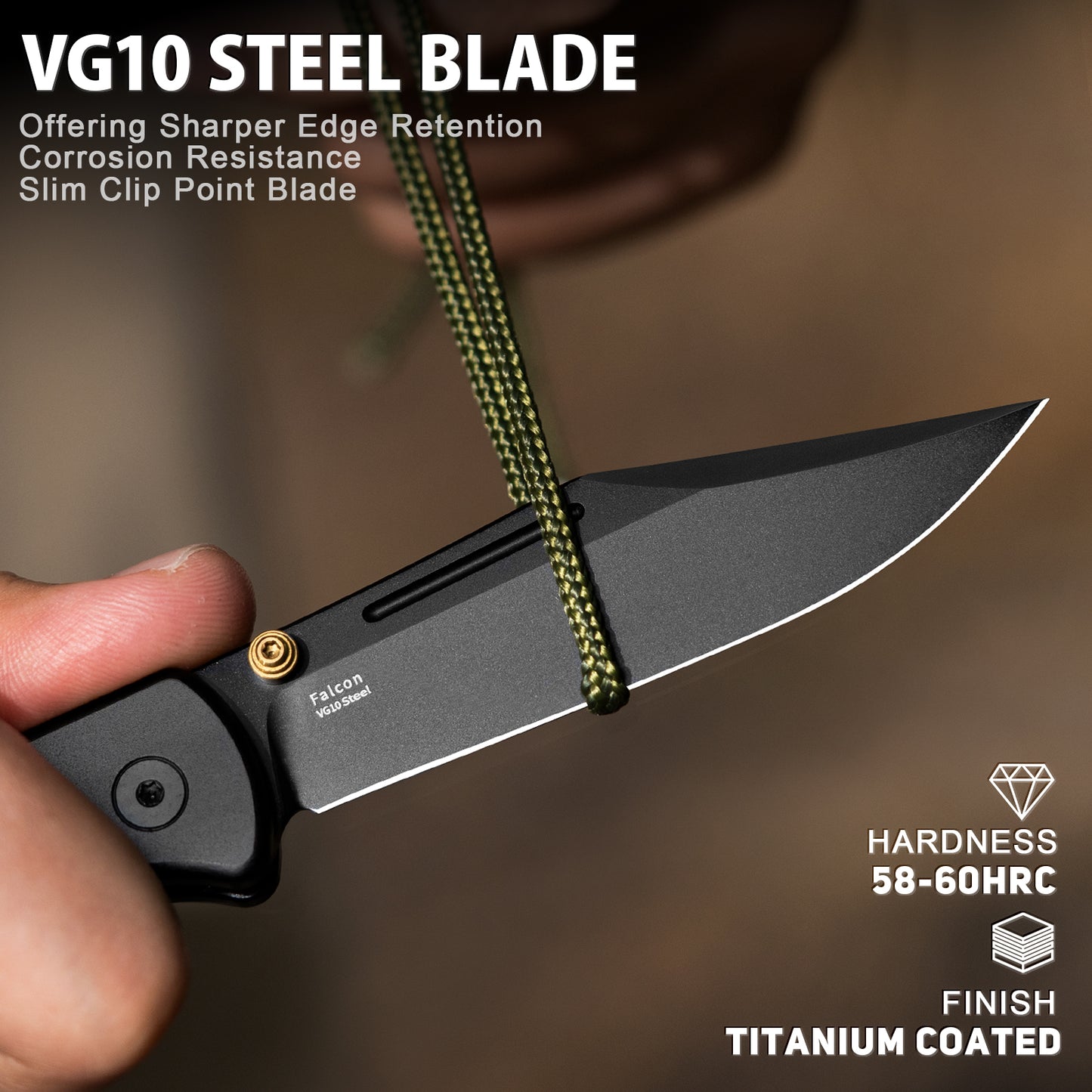 LOTHAR Falcon 3,43" VG10 Stahlklinge Knopfverschluss EDC Taschenklappmesser mit Clip