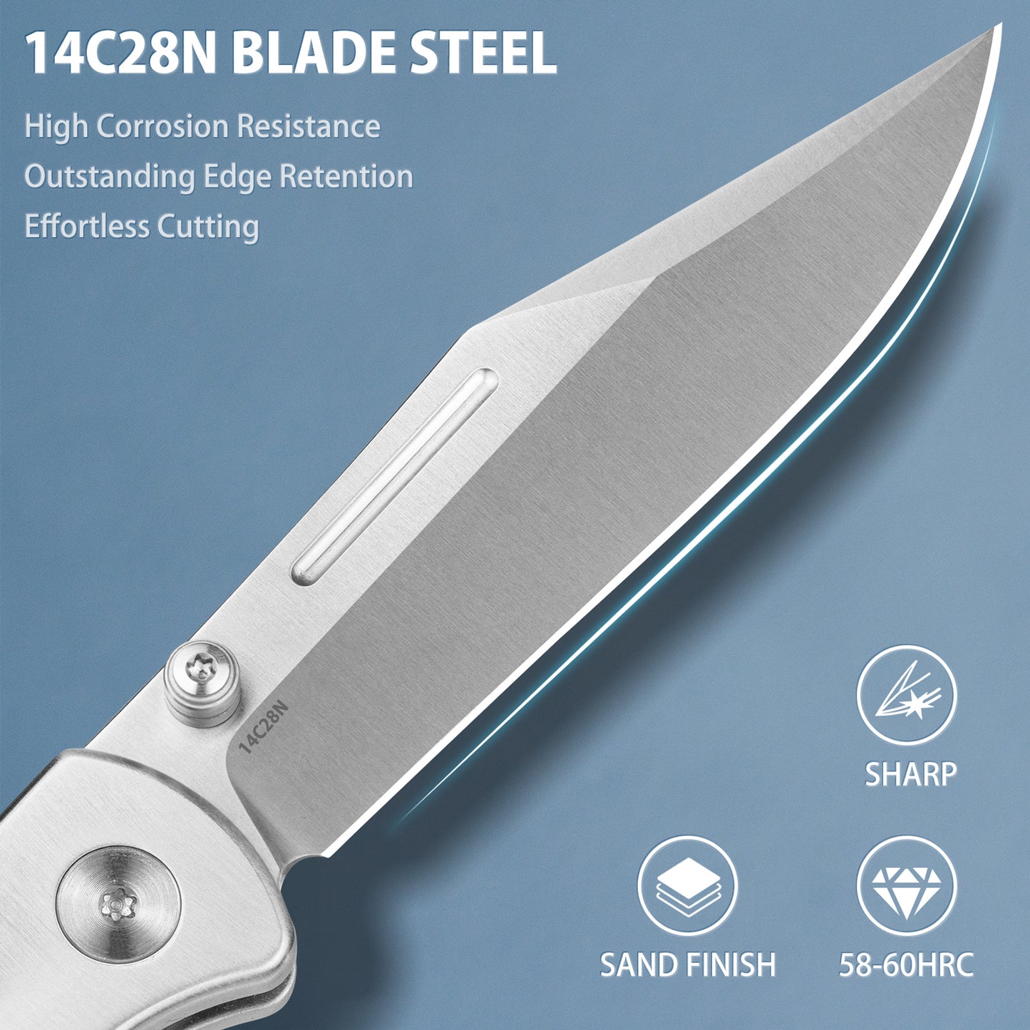 LOTHAR FALCON Taschenmesser, 7.7 CM Scharfe 14C28N Stahl Klappmesser, Kleines G10 Griff Einhandmesser mit Knopfdruck, Button Lock EDC Messer, Gürtelclip