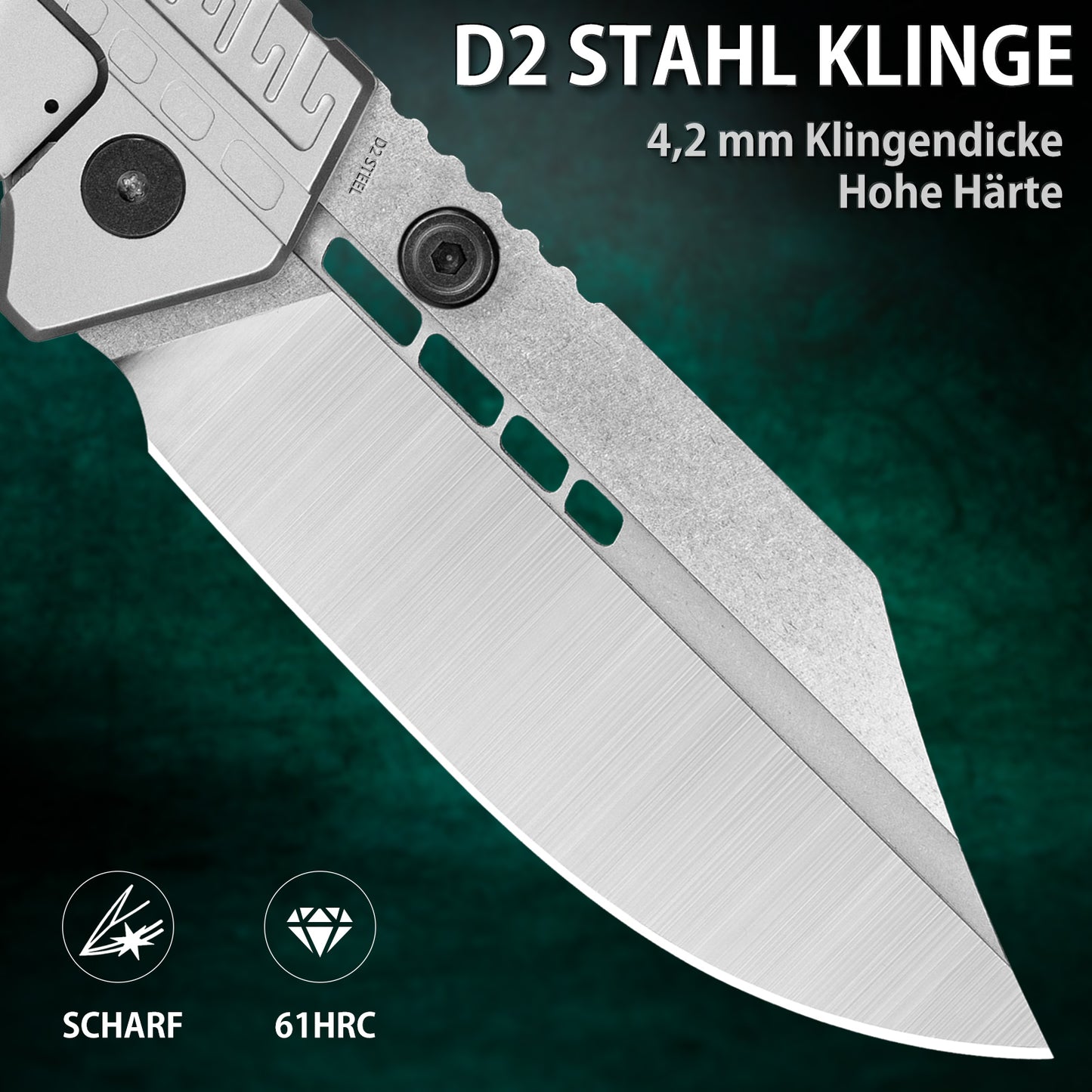 LOTHAR LORD Klappmesser, D2 Stahl Einhandmesser mit Gürtelclip, 420 Stahl Griff, Großes Outdoor Messer, Geeignet für Sammlung