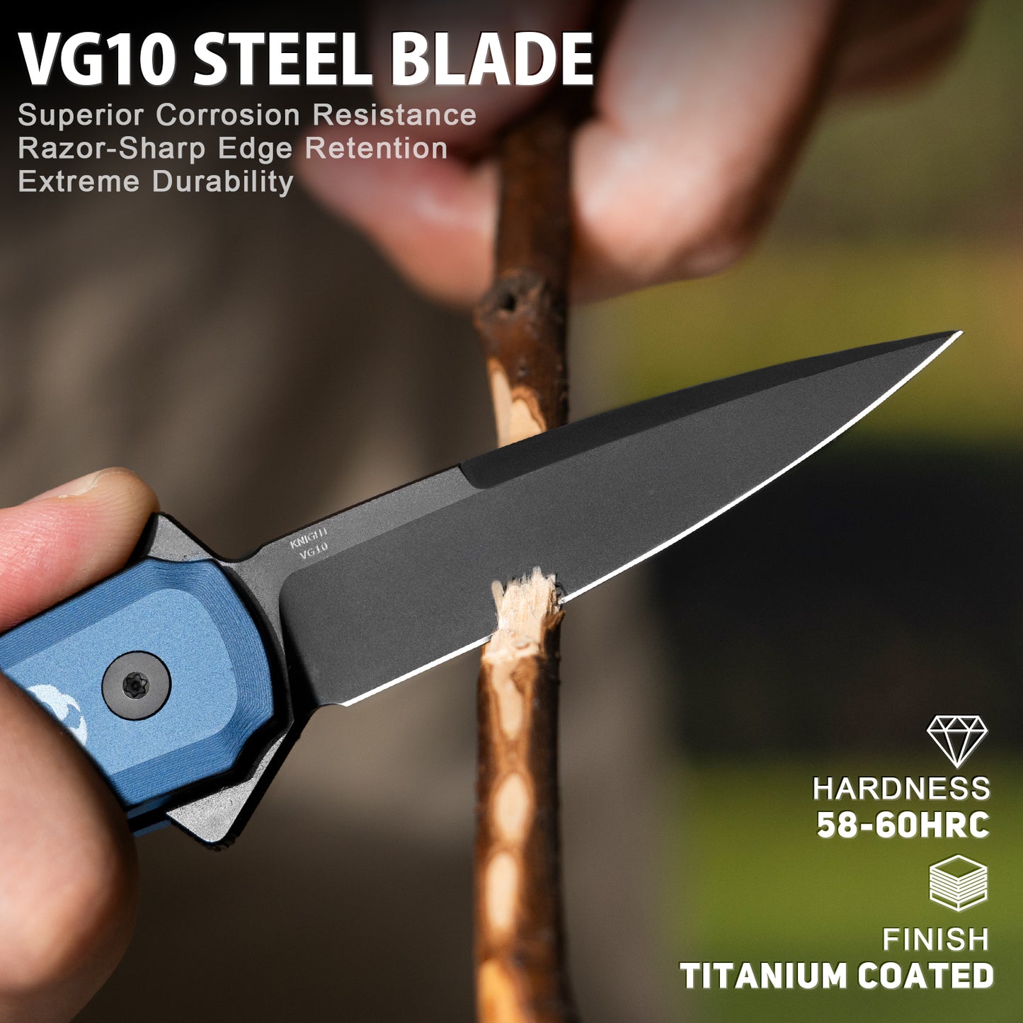 LOTHAR KNIGHT 2,9 Zoll VG10 Stahlklinge, Flipper-Knopfverschluss, Taschenmesser mit Clip