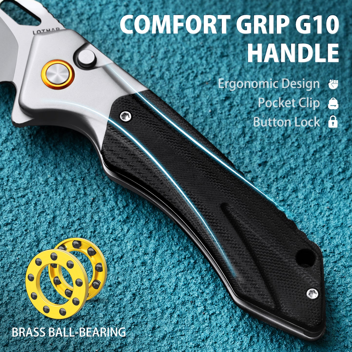 LOTHAR LICH KING Klappmesser, Scharfe 14C28N Stahl Taschenmesser, Einhandmesser mit G10 Griff, Button Lock Outdoor Messer, Survival Messer