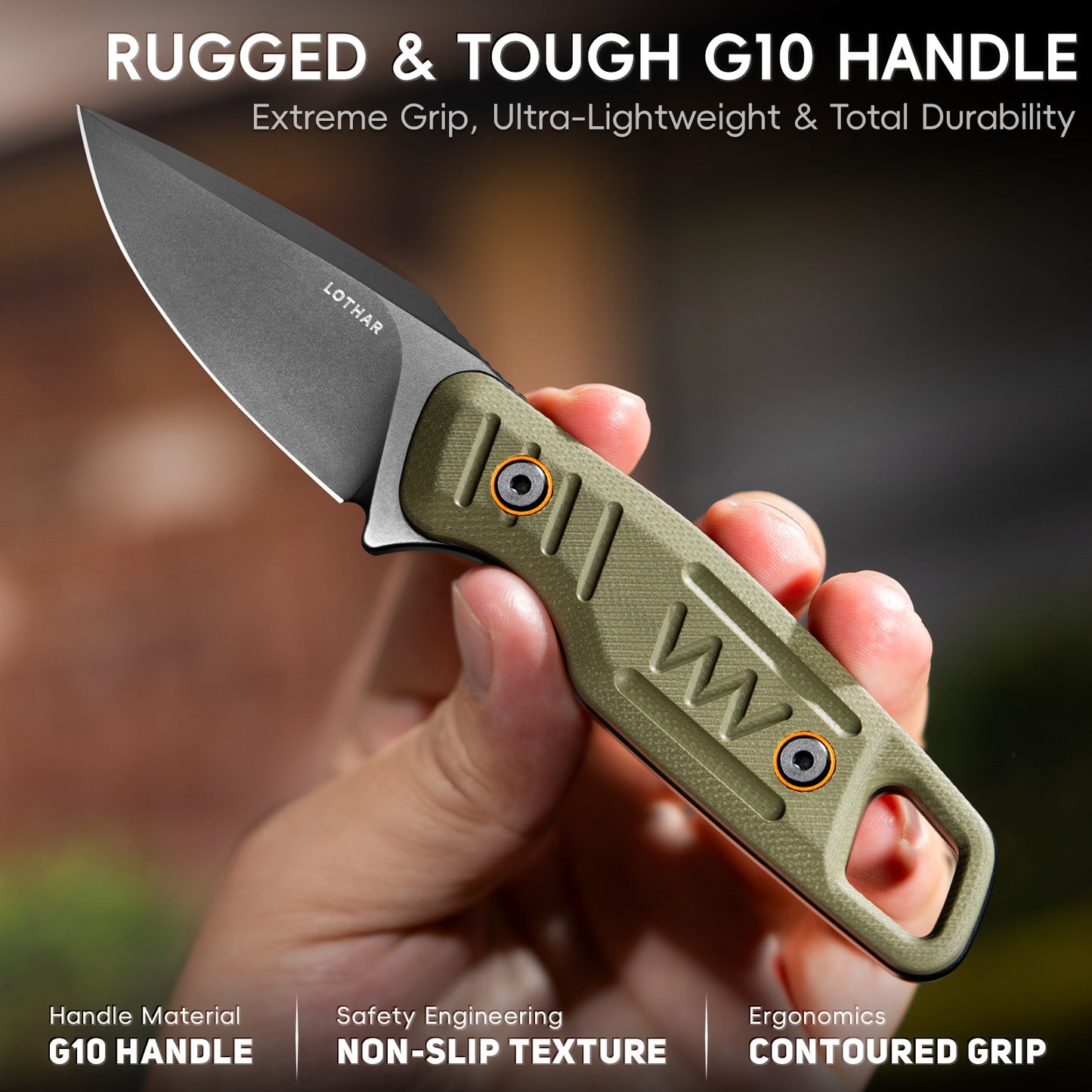 LOTHAR TURTLE 2,75" 14C28N Stahlklinge Kleine Camping-Halsmesser mit feststehender Klinge, grünem G10-Griff und Scheide