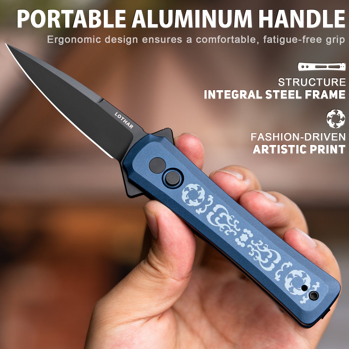 LOTHAR KNIGHT 2,9 Zoll VG10 Stahlklinge, Flipper-Knopfverschluss, Taschenmesser mit Clip