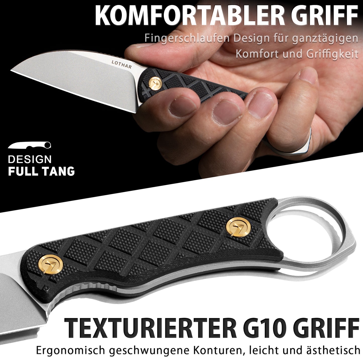 LOTHAR BEAVER Neck Knife Messer, 14C28N Stahl Fulltang Kleines Feststehendes Messer mit G10 Griff, Outdoor Mini-Messer mit Kydex Scheide und Gürtelclip