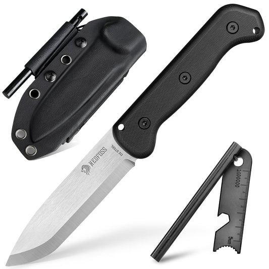 NedFoss BERGLÖWE Outdoor Messer, D2 Stahl Survival Puukko mit Skandi Schliff, 11cm Full Tang Survival Messer mit Feuerstahl, Scharfe Jagdmesser, Perfektes Bushcraft Messer, Designed in Germany