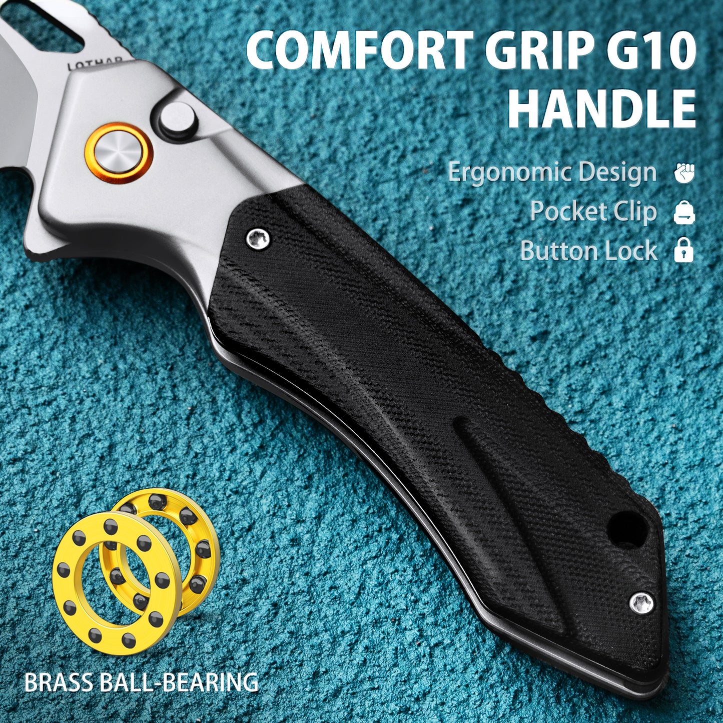 LOTHAR LICH KING Klappmesser, Scharfe 14C28N Stahl Taschenmesser, Einhandmesser mit G10 Griff, Button Lock Outdoor Messer, Survival Messer