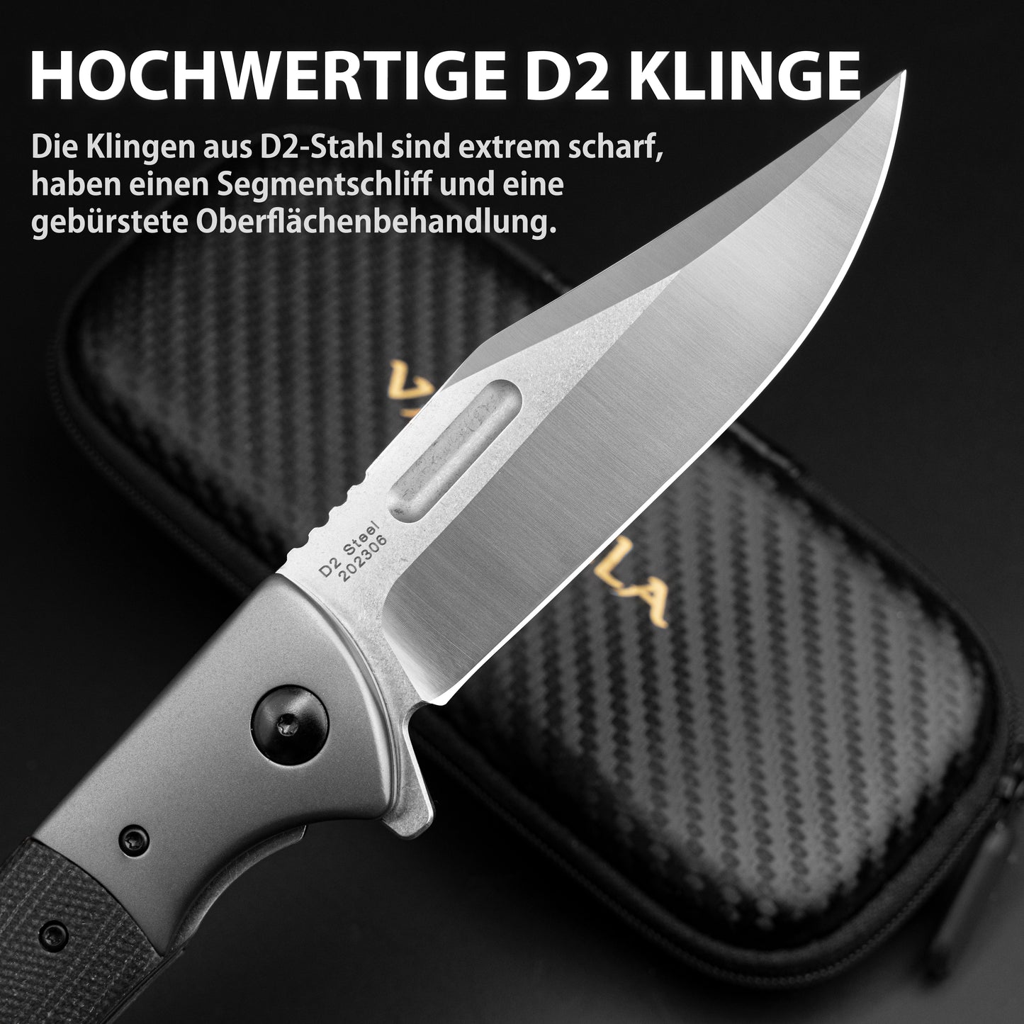 LOTHAR PTEROSAUR Klappmesser, D2 Stahl Einhandmesser mit Micarta Griff, Taschenmesser mit Gürtelclip, Outdoor Messer, Geeignet für Sammlung