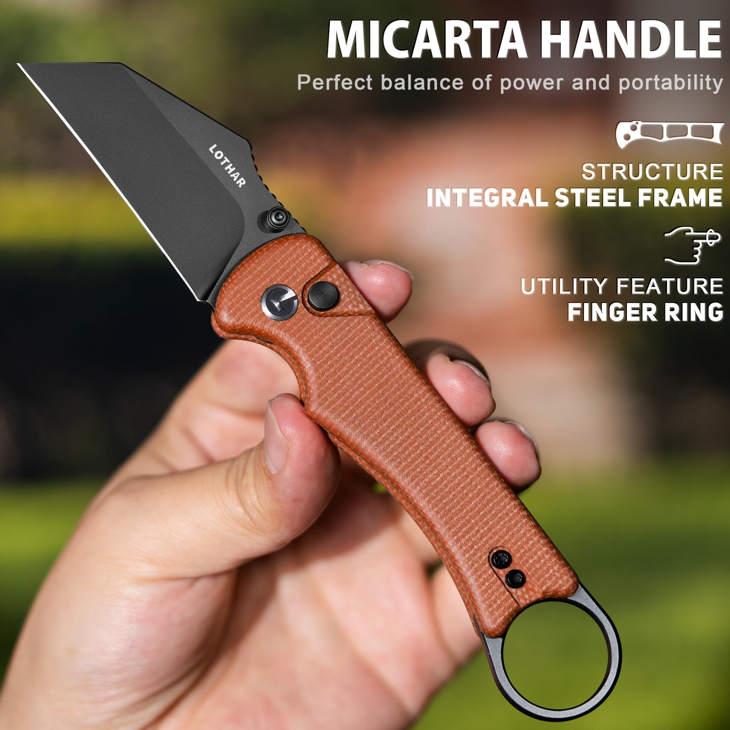 LOTHAR BOUNCER 2,48" 14C28N Stahl taktisches Klappmesser mit Micarta-Griff, umkehrbarer Taschenclip