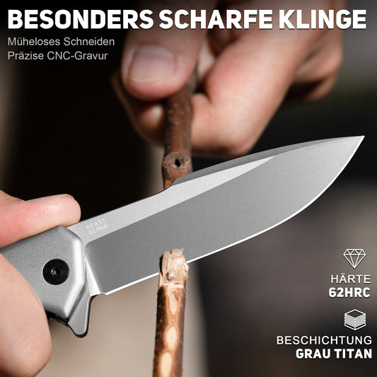 NedFoss BEAST Klappmesser, 10cm D2 Stahl Klinge, großes Taschenmesser, G10 Handle, Scharfes Einhandmesser mit Scheide