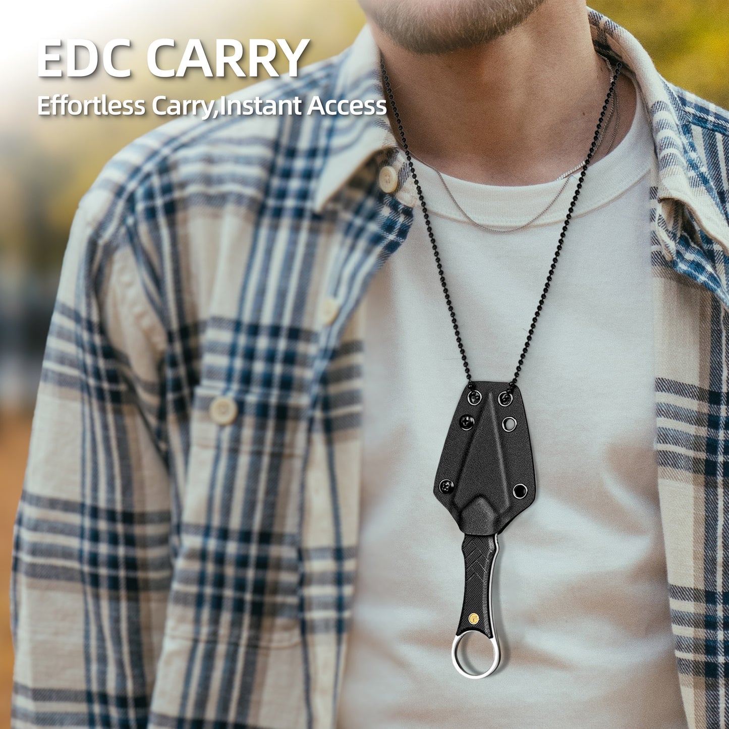 LOTHAR PORCUPINE 14C28N Stahl Neck Knife Messer,42A Fulltang Kleines Feststehendes Messer mit G10 Griff, Outdoor Messer mit Kydex Scheide und Gürtelclip (Schwarze Klinge)