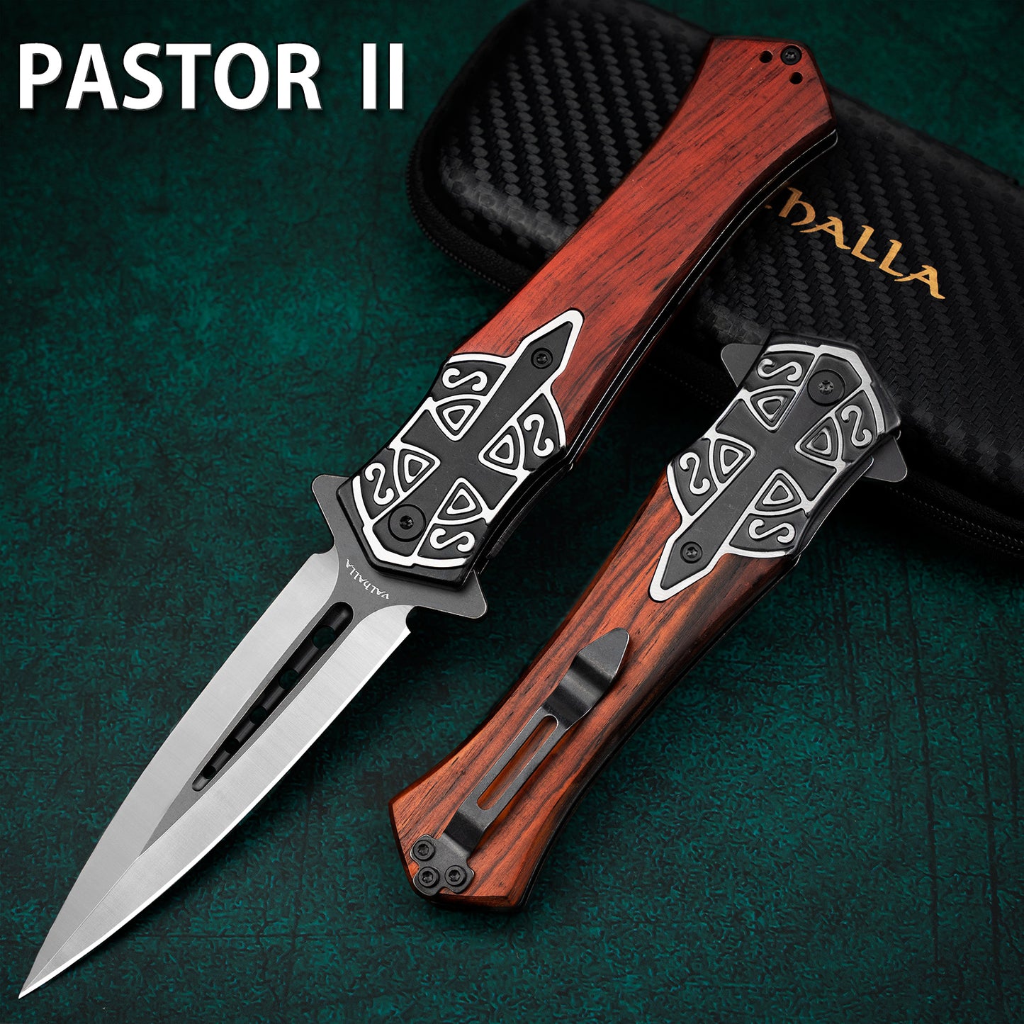 LOTHAR PASTOR 2 Klappmesser, D2 Stahl Einhandmesser mit Gürtelclip, Taschenmesser mit 3D Prägen Reliefgravur, Liner Lock, Geeignet für Sammlung