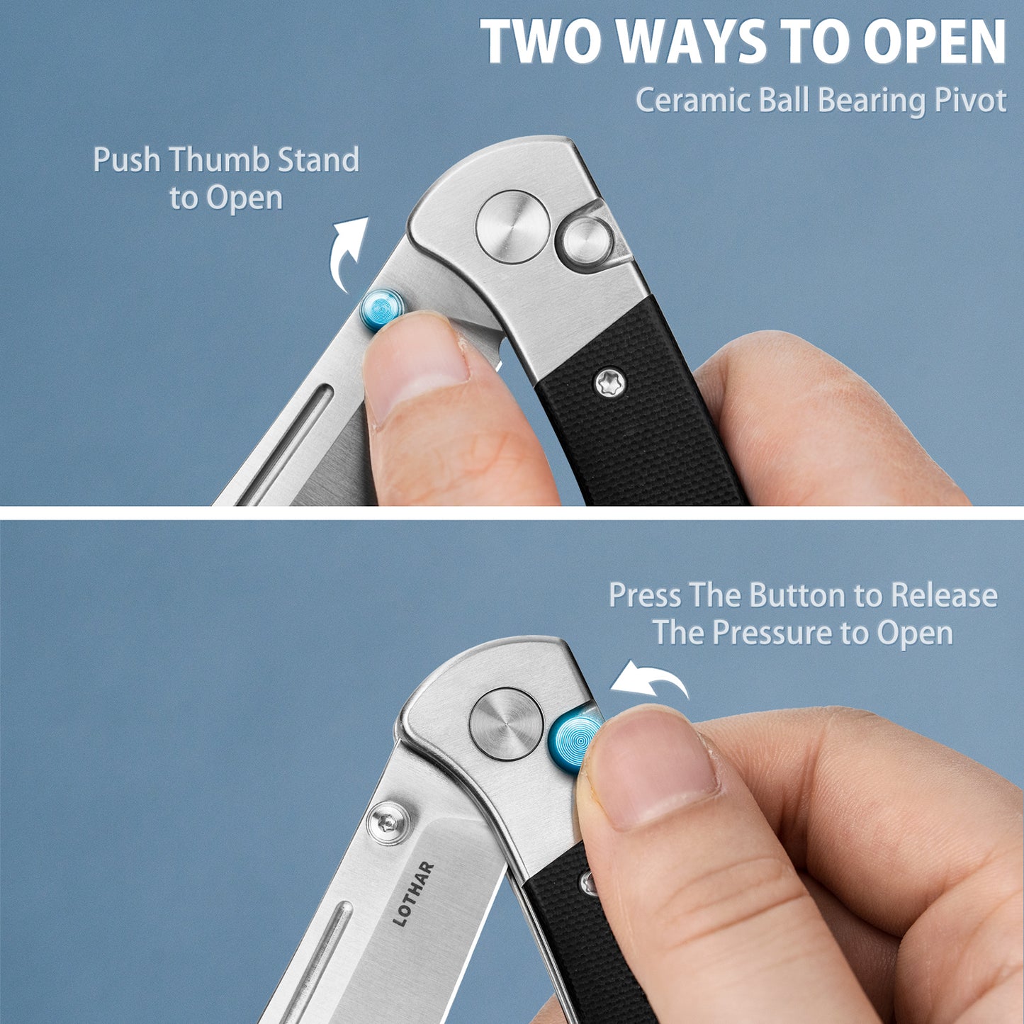 LOTHAR FALCON Taschenmesser, 7.7 CM Scharfe 14C28N Stahl Klappmesser, Kleines G10 Griff Einhandmesser mit Knopfdruck, Button Lock EDC Messer, Gürtelclip