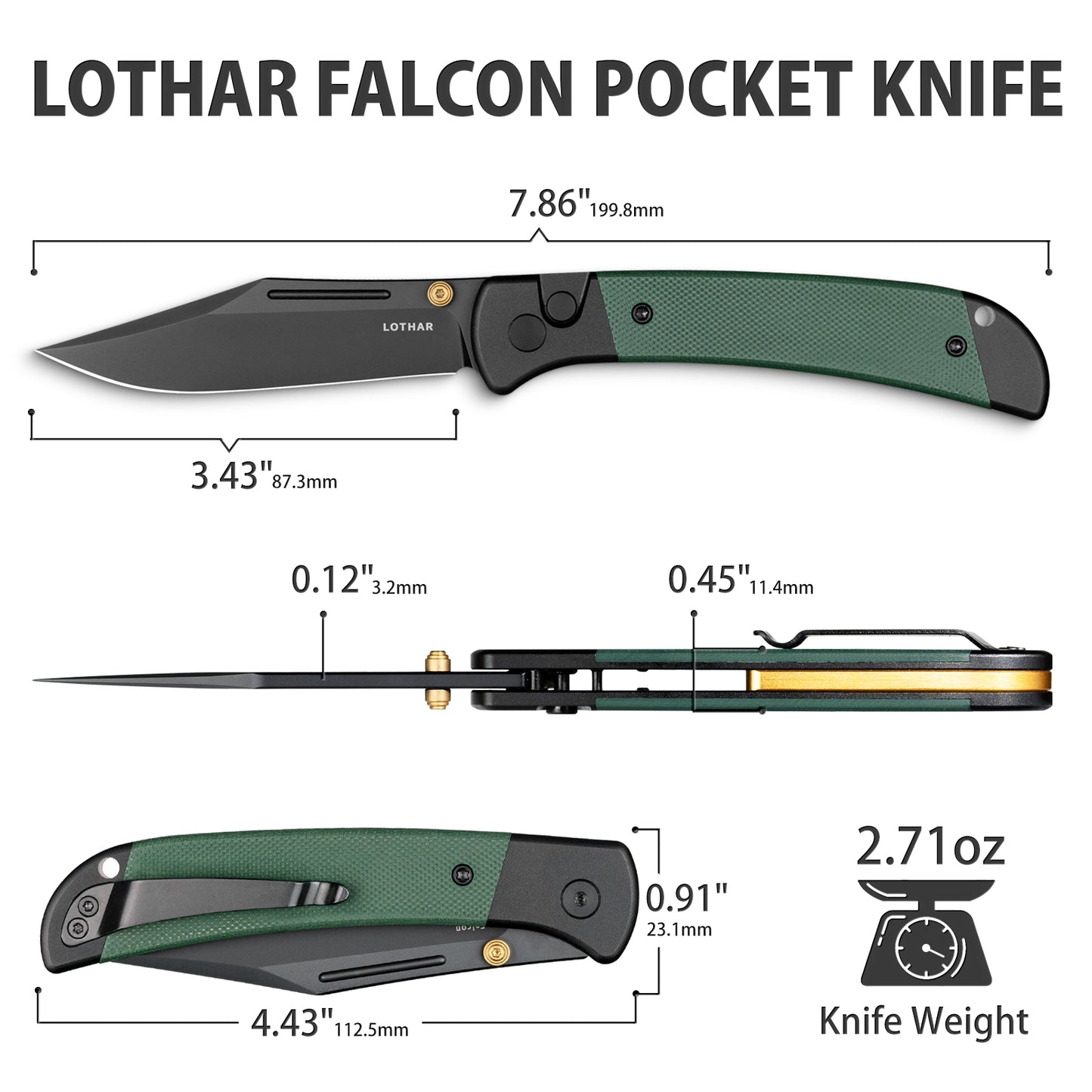 LOTHAR Falcon 3,43" VG10 Stahlklinge Knopfverschluss EDC Taschenklappmesser mit Clip