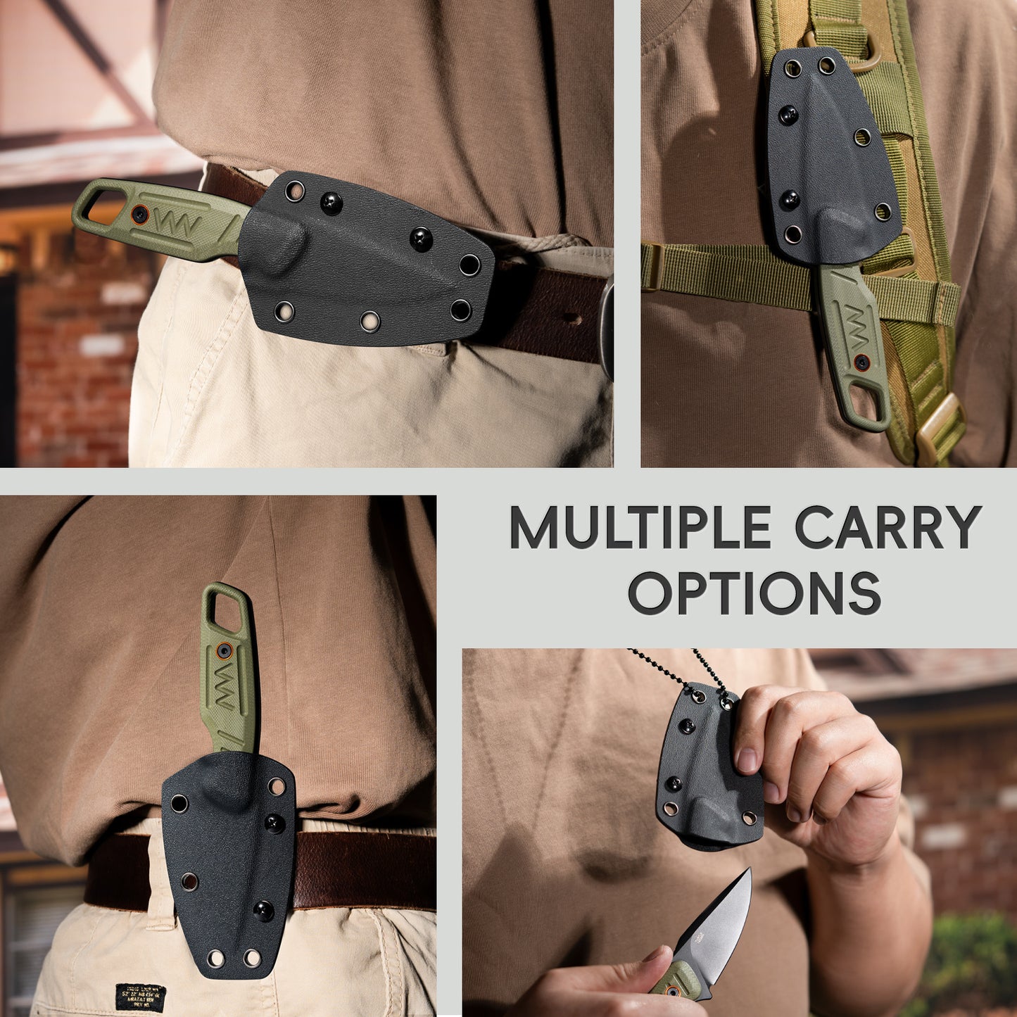 LOTHAR TURTLE 2,75" 14C28N Stahlklinge Kleine Camping-Halsmesser mit feststehender Klinge, grünem G10-Griff und Scheide