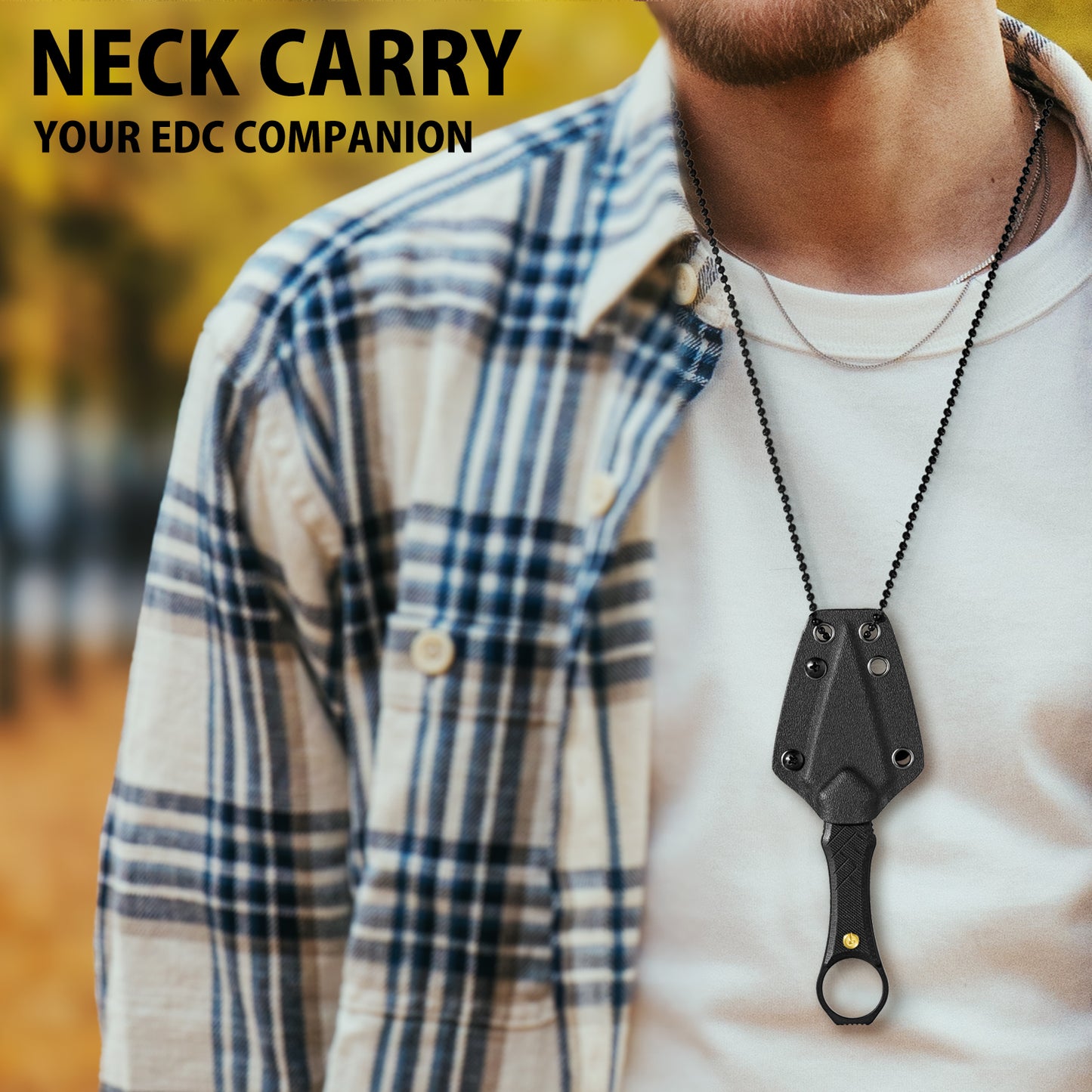 LOTHAR PORCUPINE 14C28N Stahl Neck Knife Messer,42A Fulltang Kleines Feststehendes Messer mit G10 Griff, Outdoor Messer mit Kydex Scheide und Gürtelclip (Schwarze Klinge)