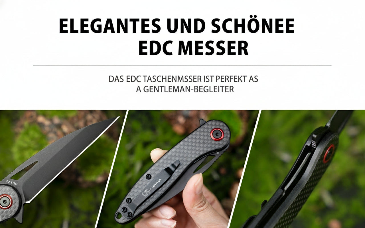 LOTHAR Seagull 3" D2 Stahlklinge Liner Lock EDC Messer mit Carbonfasergriff